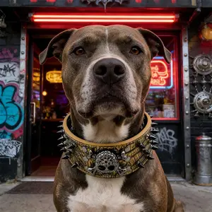 Spiked Studded Leather Dog Collar with Leash Rivet PU Leather Durable Stylish for Training Walking Medium to Large Dogs