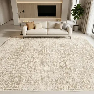 RUGIXE Machine Washable Vintage Cream Area Rug 8x10 5x8 4x6 ft, Neutral Distressed Boho Soft Velvet Low Pile Rug with TPR Non Slip Backing, Comfortable Durable Wear Resistant Beige Persian Carpet for Living Room Bedroom Nursery Dining