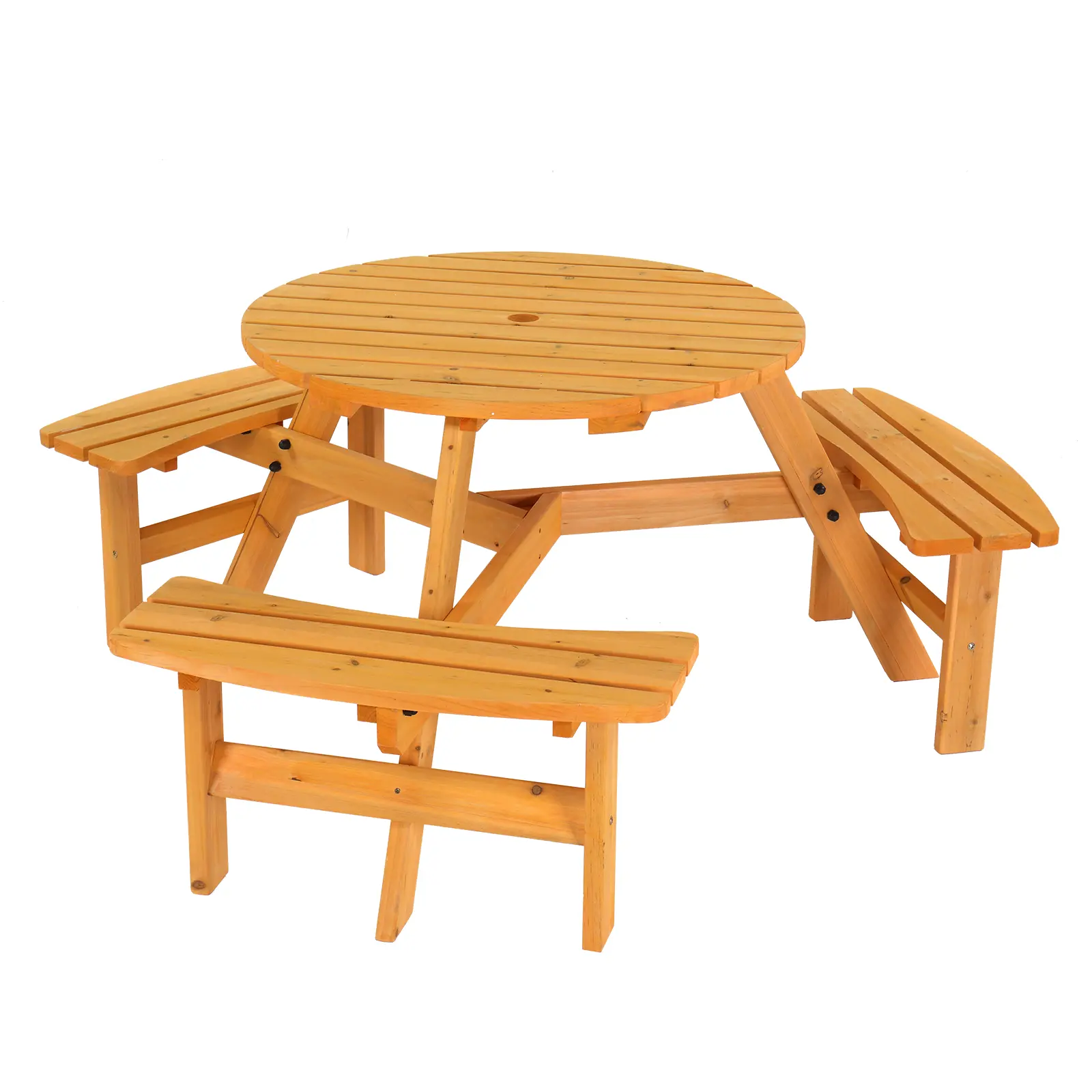 6-Person Circular Wooden Picnic Table with Integrated Benches – All-in-One Outdoor Dining Set for Backyard & Patio
