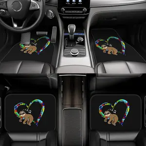 4pcs Heart Sloth Pattern Car Mat Set - Suitable for HONDA, for Tesla, Trucks, SUVs, Sedans - Durable Polyester Auto Interior Accessories - Gift for Men, Women, Valentine's Day, Christmas - Cute Car Accessories