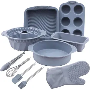 10in1 Nonstick  Baking Cake Pan Cookie Sheet Molds Tray Set for Oven,  Heat Resistant Bakeware Suppliers Tools Kit for Muffin Loaf Bread Pizza Cheesecake Cupcake Pie Utensil (Grey)