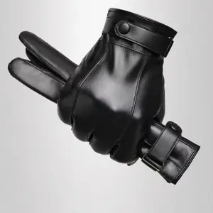 Men's Winter Leather Gloves, Fleece Lined Thick Warm Cycling Waterproof Windproof Touchscreen Motorcycle Gloves