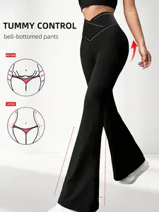 Women's High-Waisted Stretch Flare Pants, Ultra-Soft Cross Design, Butt-Lifting Yoga & Commuter Wear, Casual Daily Use, Athleisure Style Bottoms