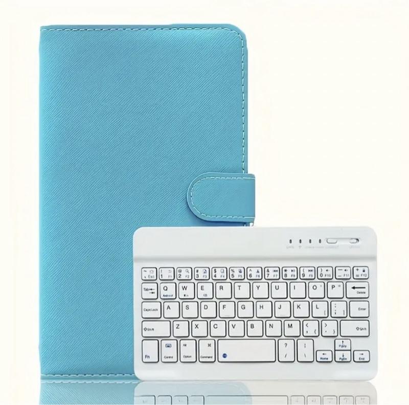 Compact Wireless Bluetooth Keyboard & Flip Case Cover with Stand for iOS Android Phones Black Faux Leather