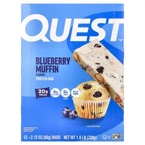 Quest Nutrition Protein Bar, Blueberry Muffin, 12 Bars, 2.12 oz (60 g) Each