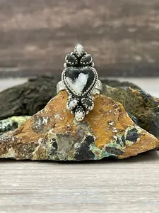 Handmade Sterling Silver White Buffalo Adjustable Ring "Signed Nizhoni"