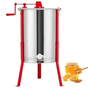 Manual Honey Extractor, 4 Frames Honeycomb Spinner Drum, Food-Grade Stainless Steel Beekeeping Tool with Transparent Lid & Adjustable Legs, for Beekeepers, Apiaries, and Beehives