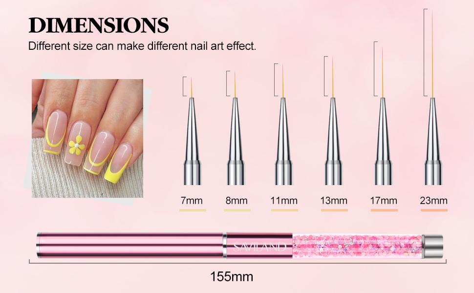 SAVILAND 6pcs Nail Art Liner Brushes Set with Crushed Diamond Handle for Gel Polish Nail Design & Detailing (Sizes 7/9/11/13/17/23mm)
