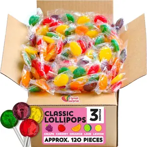 A Great Surprise Classic Lollipops - 3 Pounds - Valentines Day Lollipops - Individually Wrapped Candies - Flat Round Bulk Suckers For Kids, Doctors Office, Schools, Banks