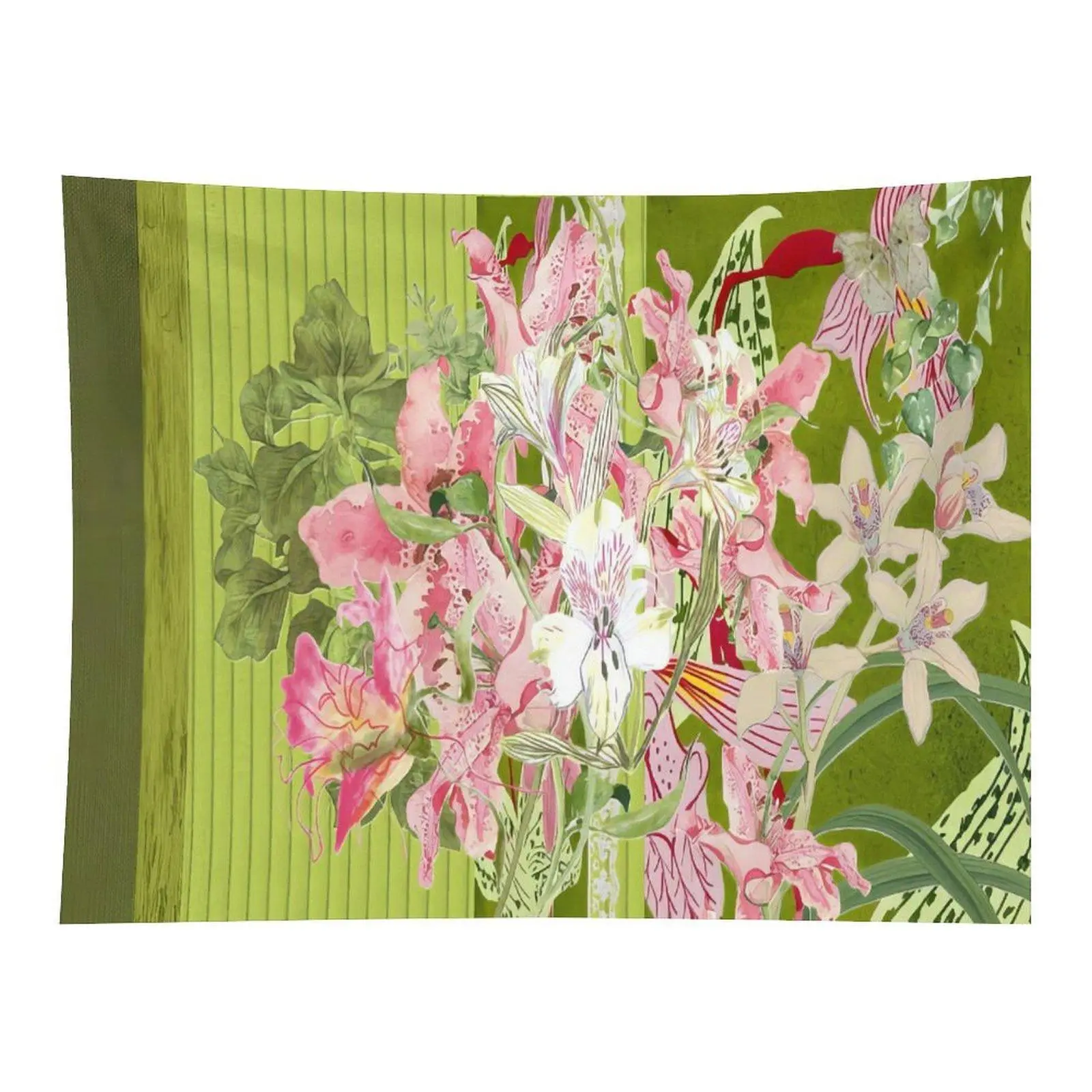 Pink Lily Orchid Floral Painting Tapestry Fresh Vintage Botanical Wall Art Elegant Nature Flower Design Room Background Decor Hanging
