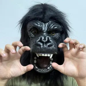Gorilla Mask, 1 Count Horror Gorilla Mask, Open-mouth Chimpanzee Helmet, Animal Headgear, Halloween Party Supplies, Pranks Roleplay Props