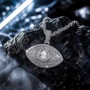 Iced Out Evil Eye Demon Pendant - 3D Micro-Paved Zircon Necklace with Twisted Rope Chain |   Chicano, Hip Hop & Streetwear Aesthetic