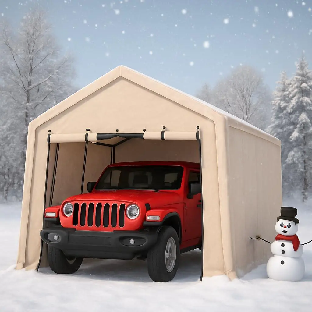 GARVEE 7x10 FT Heavy-Duty Portable Outdoor Storage Shed - 240g Waterproof Carport Shelter with Roll-Up Door, Vent, UV-Resistant Canopy, Khaki