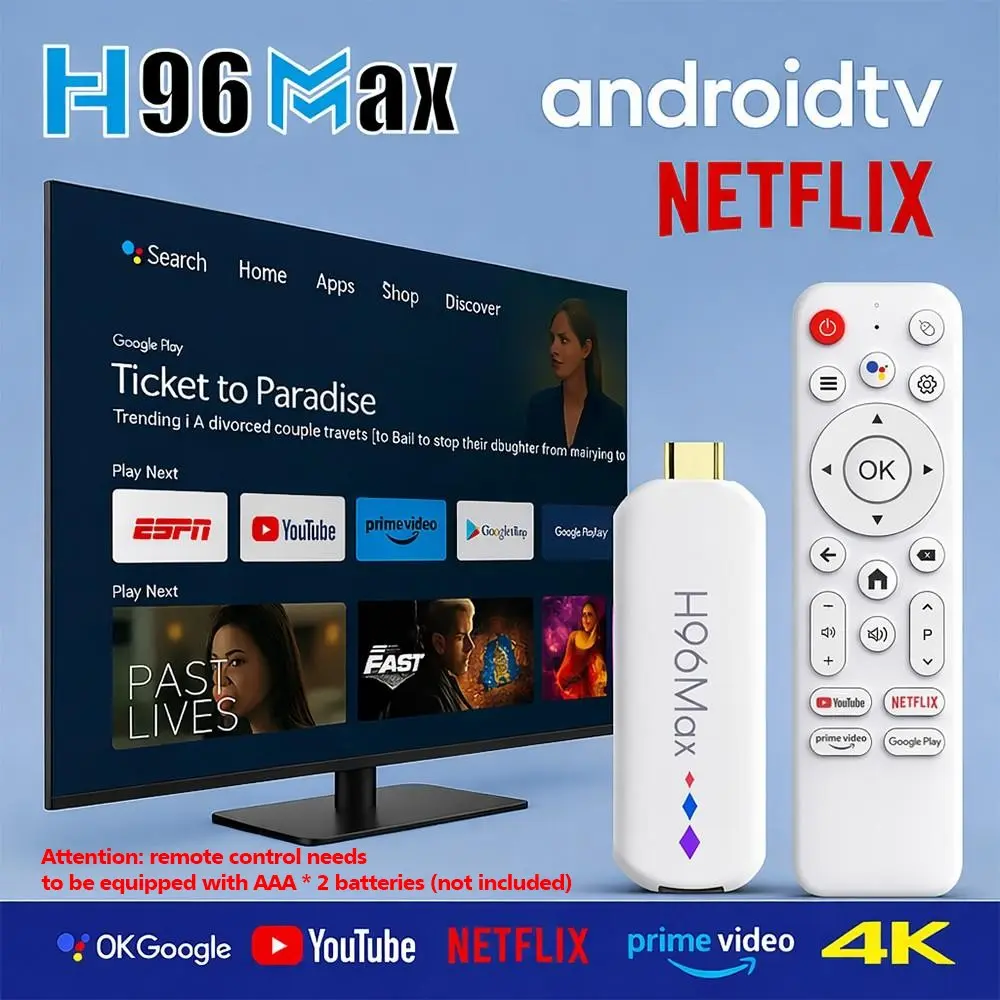 H96 Max Android 14 TV Stick Quad-Core 8GB Wifi 6, 2.4/5Gh - Mediaspelers H96 Max Android 14 TV Stick Quad-Core 8GB Wifi 6, 2.4/5Gh - Mediaspelers