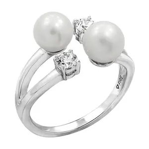 Diamonique Double Cultured Pearl Cuff Ring, Sterling Silver