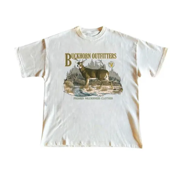 Vintage 90's Whitetail Deer Buckhorn T-Shirt, Vintage Graphic Tee, Unisex Cotton Crewneck Tshirt - Medium, Short Sleeve, Casual Streetwear Printed Tee Menswear Top, Shortsleeve