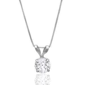 MAX + STONE 14k Gold 8mm Round Solitaire Cubic Zirconia Pendant Necklace for Women with 18 Inch Box Chain