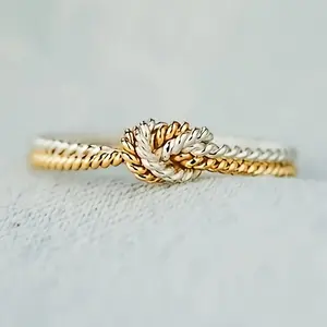 Elegant Two-Tone Knot Ring for Women, 1pc Minimalist Rope Style Promising Band, Fashion Accessory for Daily & Casual Party Dainty Ring Solitaire Stackable Rings