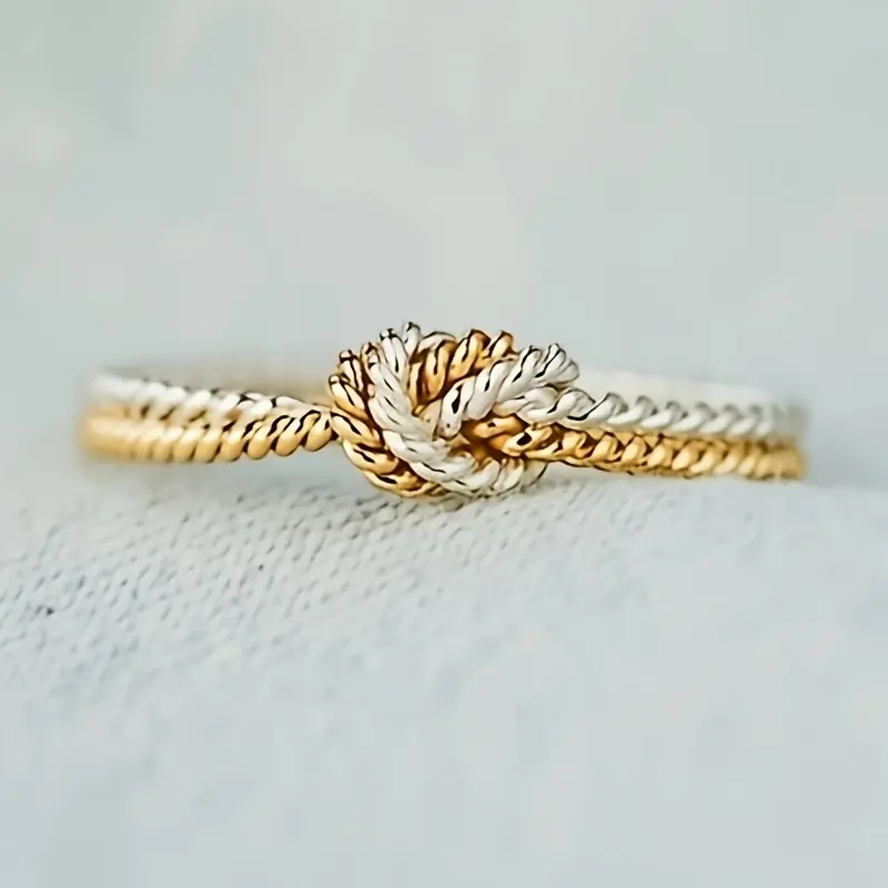 Women's Elegant 2-Tone Knot Ring, 1pc Minimalist Rope-Style Band, Fashion Accessory for Daily & Casual Occasions, Dainty Solitaire Stackable Rings