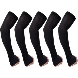 Arm Sleeve for Women Men, 5 Pairs Cooling UPF50 UV Protection Sun Sleeves  Compression Sleeves to Cover Arms, Thumb Hole, Black