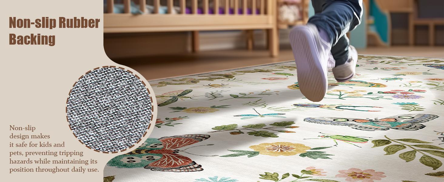 palohom Washable Area Rugs for Living Room Non Slip Bedroom Rug Carpet Low Pile Soft Non Shedding Lightweight Faux Wool Floral Rug for Entryway Dining Room Under Table Rug Runners for Hallway Kitchen Dorm Nrsery Stain Resistant Easy Care Indoor Home Decor