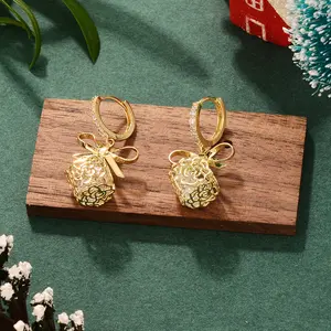 Kovonchy 2026 New 14K Gold Plated Rose Bow Pendant Earrings - Cute Hollow Out CZ Teardrop Earrings, fashionable and beautiful jewelry, exquisite and petite luxury design, suitable for ladies' parties, banquets or everyday gifts.