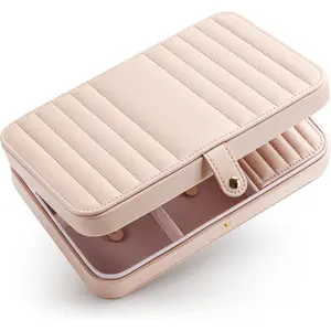 PU Leather Travel  Organizer Case, Snap-Clasp Necklace Holder with Elastic Pouch, Ring & Earring Storage, Compact  Box for Bracelets and Bangles, Cloud