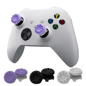 Gaming Professional Thumbstick Grips for Xbox One and Xbox Series X Controller, Joystick Rubber Game Accessories, 4-PRONG SECURITY, Professional Thumbsticks, 1 High-Rise, 1 Mid-Rise, Purple Black White Thumb Grips ﻿