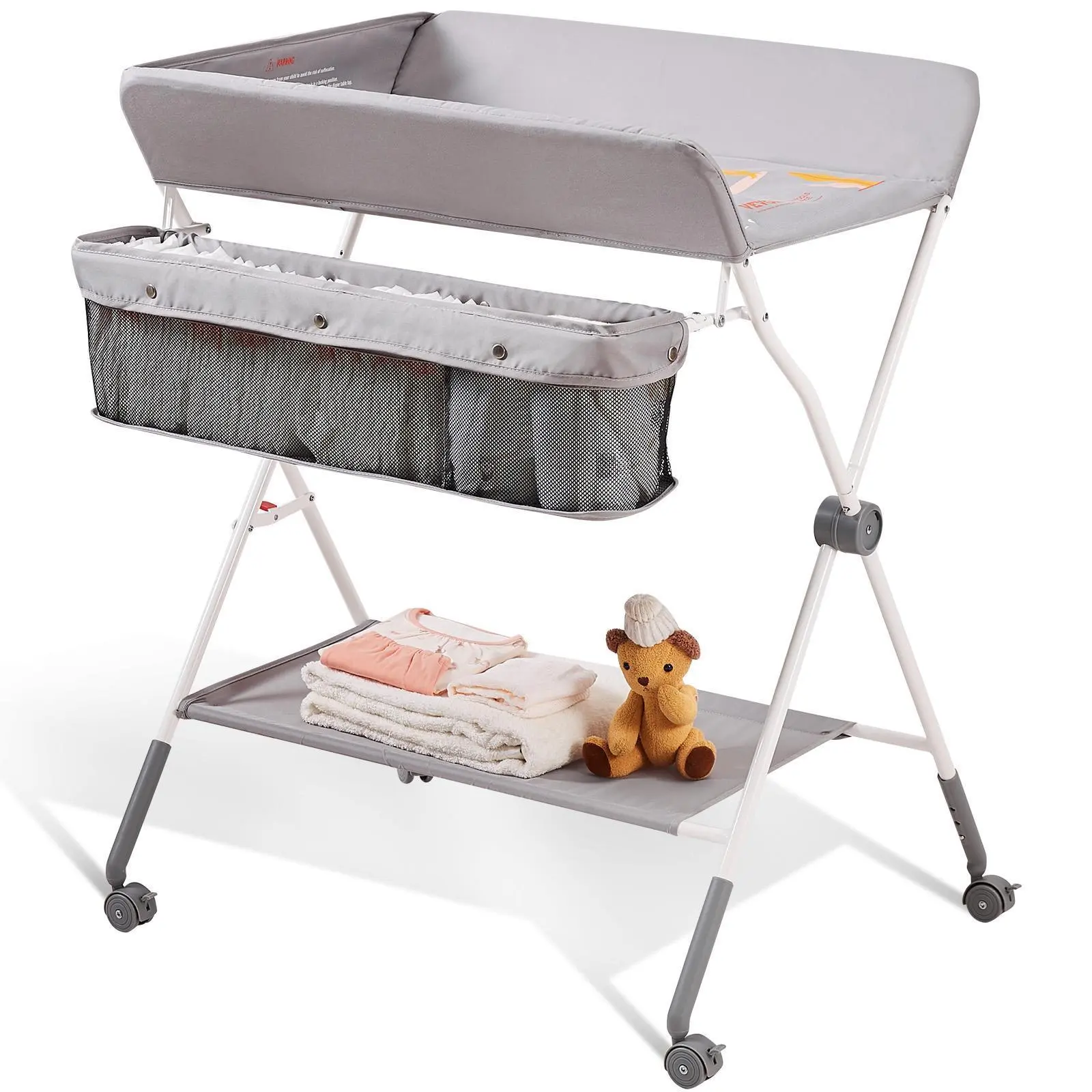 【SummerFinds】VEVOR Baby Changing Table, Folding Diaper Changing Station with Lockable Wheels, Portable Changing Table 3-level Adjustable Heights, with Storage Basket & Hanging Racks for Newborns & Infant
