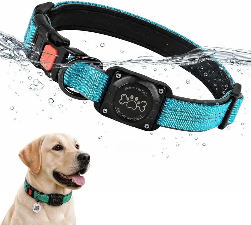 Geamen AirTag Dog Collar Waterproof QR Code Reflective Collar | AirTag Holder, Waterproof Protection, QR Code ID Buckle, Comfortable, Reflective & Secure Designed