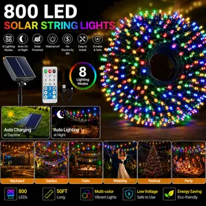 Solar Powered String LED Lights 328ft with 800 LED Beads, 8 Lighting Modes and Remote Control Design, Auto On Off Energy Saving Outdoor Lights for Garden Patio Holiday Decor