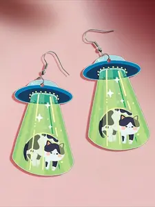 2D UFO cat earrings female charm cartoon fun funny cute earrings gift acrylic party Alien Earrings