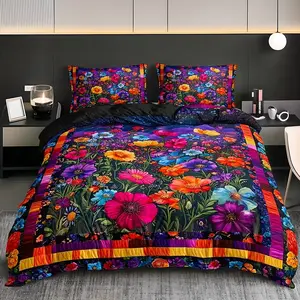 3pcs Vibrant Flower Field Bedding Set (1 Quilt Cover + 2 Pillowcases), High-Definition Print, All Seasons Home Dormitory Use