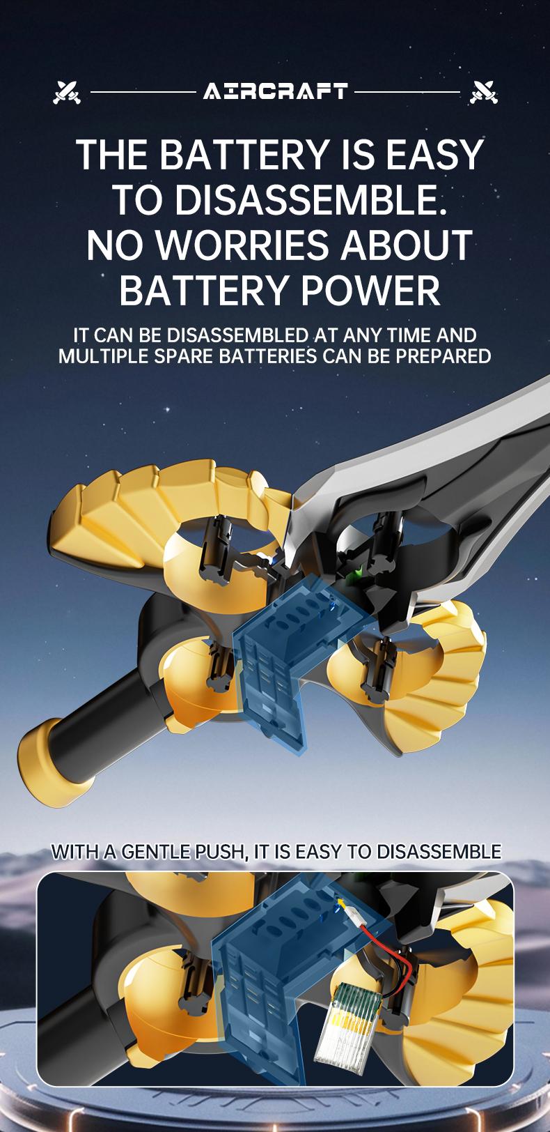 Flying Sword Drone Children's Toy- 2.4GRemote Control Foam Model AirplaneSwordhilt Design with One-Button Rotation &Barometric Lift Christmas