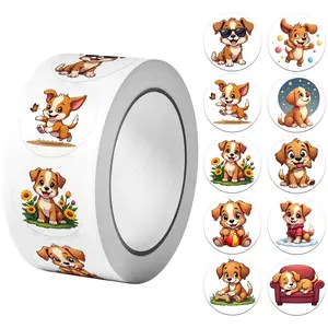 1Roll(500Pcs)Round Cartoon Funny Dogs Self Adhesive Stickers 2.5cm/1'' Bow Party Favors Craft Decoration Sealing Gift Scrapbooking Labels, Versatility Perfect for Various Festivals Party Packaging Supplies