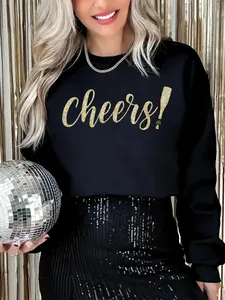 Women's Contrast Sequin Letter Print Drop Shoulder Sweatshirt, Casual Long Sleeve Round Neck Pullover for Fall & Winter, Ladies Clothes for Daily Wear