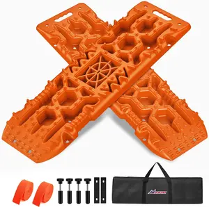 Nilight Recovery Off-road Traction Boards with Jack Lift Base  Tire Ladder Mats For 4WD 4X4 Mud Sand Snow with 2PCS Mounting kit Carry Bag 2 leashes (Orange) Truck Accessories