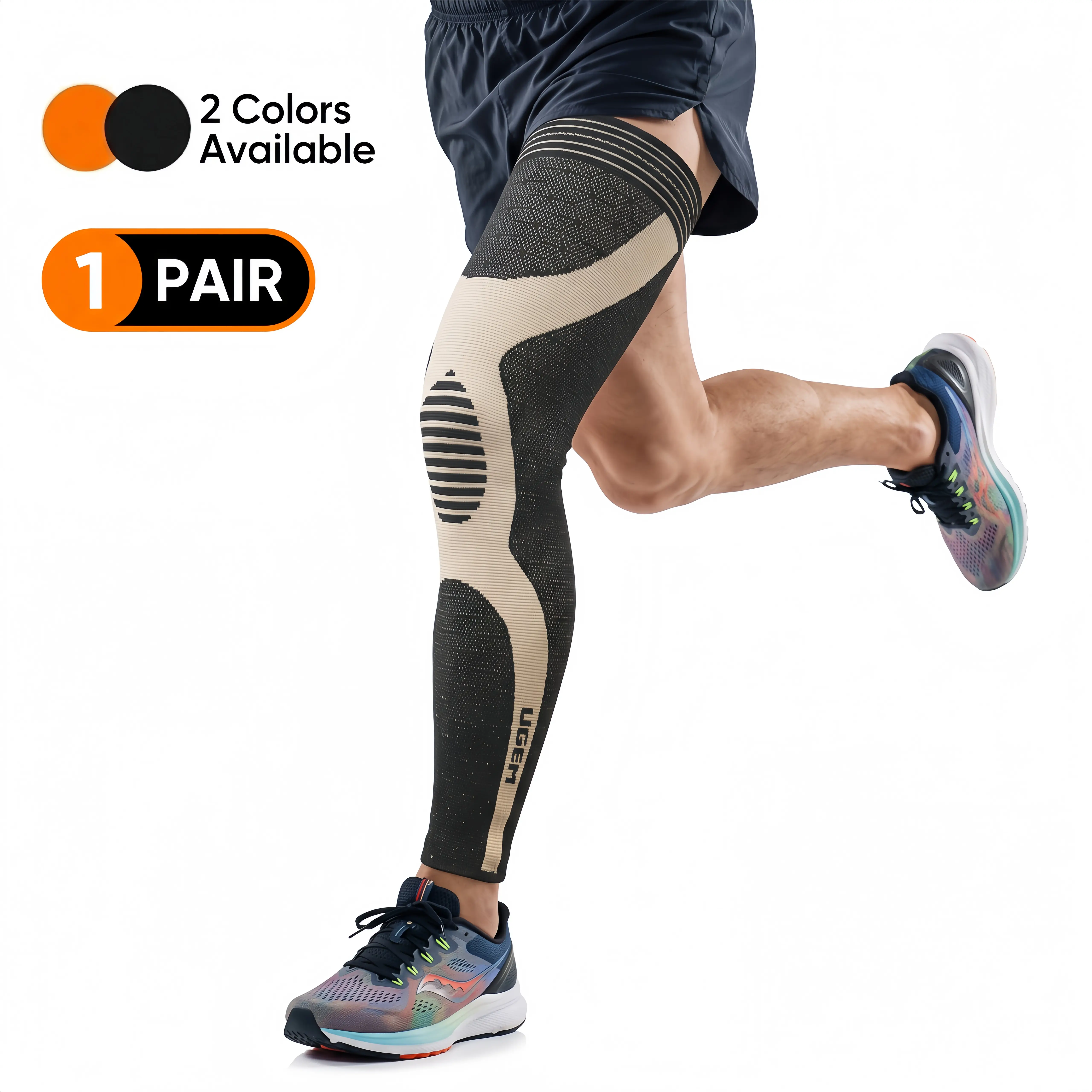 UGEM Full Leg Compression Sleeves (1 Pair) - Ergonomic Joint Support & Muscle Recovery, Anti-Slip Knee Brace for Basketball, Running,Fitness & Daily Care (Men & Women)