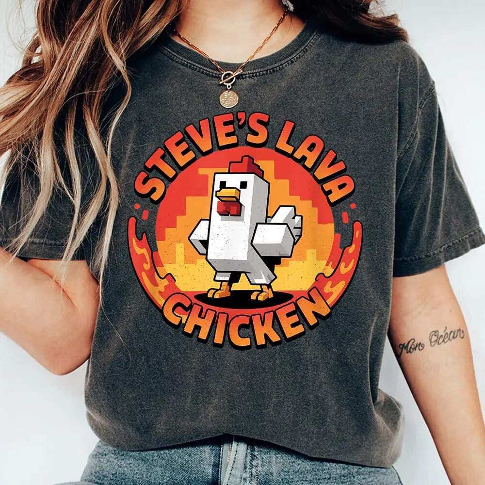 Lava Chicken Miners Meme Steve Pixel Gaming Comfort Colors Shirt – Minecraft-Inspired Tee, Custom Gift for Video Game Fans and Boys