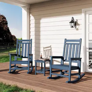 All-Weather HDPE Poly Lumber Rocking Chair, Heavy Duty Adirondack Patio Rocker with High Back, Fade-Resistant and Maintenance-Free Outdoor Seating for Garden and Deck, Black