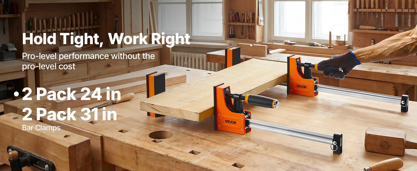 【Summerfinds】VEVOR 4-Piece F-Style Bar Clamps - 24in & 31in Heavy Duty Secure Upgraded, 1100 lbs Clamping Force, 2-in-1 Design, PA6 Handles, Parallel Soft Rubber Pads, Carbon Steel Bar for DIY Woodwork & Wood/Metal Joining Projects, Heavy Duty Clamp