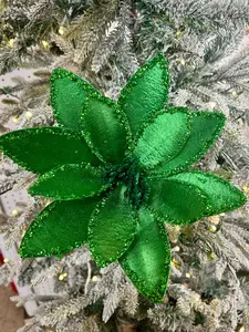 20 Inch Emerald Green Satin And Glitter Poinsettia