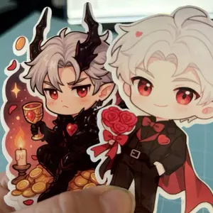 Chibi Die-cut Stickers - Unique Design Featuring Anime Characters with Heart Elements and Candle Theme
