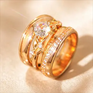 3pcs /set Vintage Twisted Couple Leaf Band Ring Rose Golden Ring Set - Sparkling Promise Rings Party and Evening Accessory wedding band, personalized gift, gift for her, golden rings, mens wedding band, rings for women