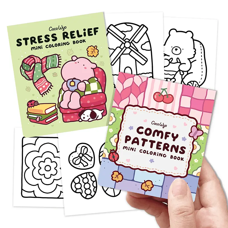 Coco Wyo Mini Coloring Book Set of 2 (3 x 3.5 in) – Stress Relief, Comfy Patterns - Spot UV, Office Art Supplies