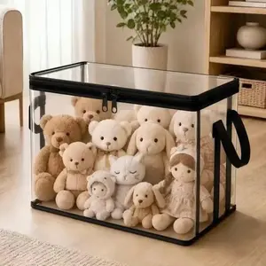 2-Piece Heavy-Duty Transparent Storage Box, Flip-Top Design, Foldable Organizer, Large Rectangular, Space-Saving, Durable Plastic Container