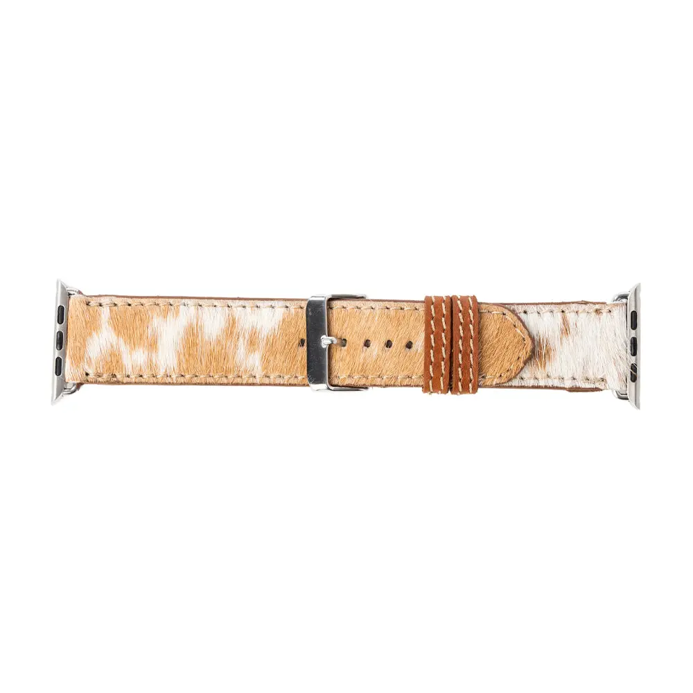 Palomino Plains Watch Band, Western Style Spotted Hair-on Hide, Adjustable Smartwatch Strap with Leather Keeper Accent