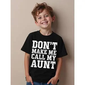 ' Funny "Don't Make Me Call My Aunt" Graphic T-Shirt - Vintage Aunt Niece Nephew Novelty Tee, Casual Short Sleeve Round Neck Top for, Humorous Family Gift & Casual Attire (3-13Y)