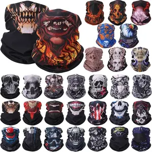 Unisex 30 Pcs Skull Print Seamless Headwear, Summer Work Halloween Motorcycle Neck Gaiter, Bulk Balaclava Face Covers for Outdoor Sports