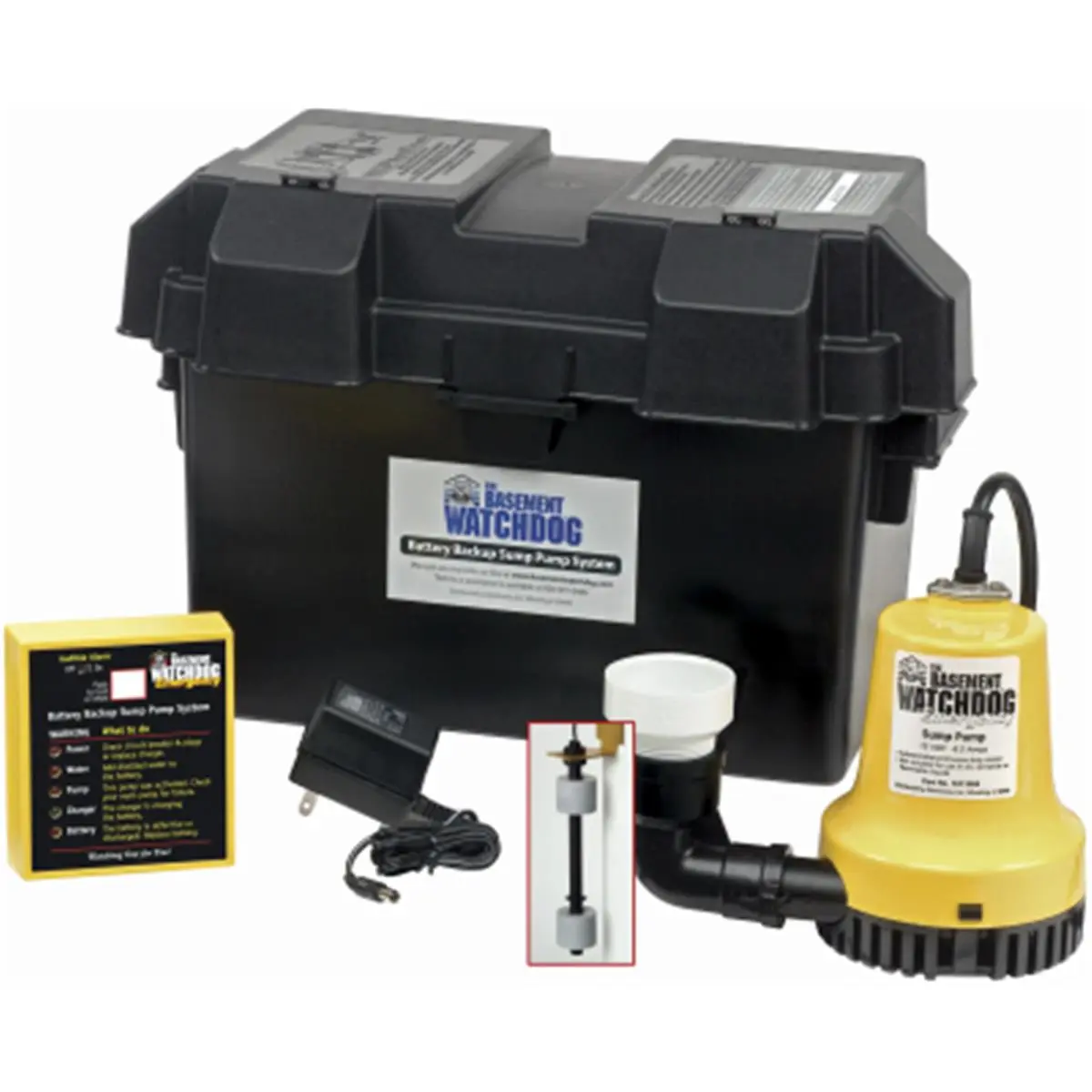 Glentronics Automatic Emergency Battery Backup Sump Pump - 1,000 GPH at 10 ft, 1½" PVC Pipe Adapter, 2x the Protection, Double Protection, Fluid Sensor Monitors Fluid Level (Battery Not Included), Intermittent Pumping Power